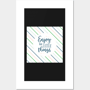 Enjoy the Little Things - Navy Stripes Posters and Art